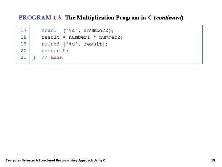 PROGRAM 1 -3 The Multiplication Program in C (continued) Computer Science: A Structured Programming