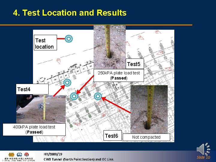 4. Test Location and Results Test location Test 5 250 k. PA plate load