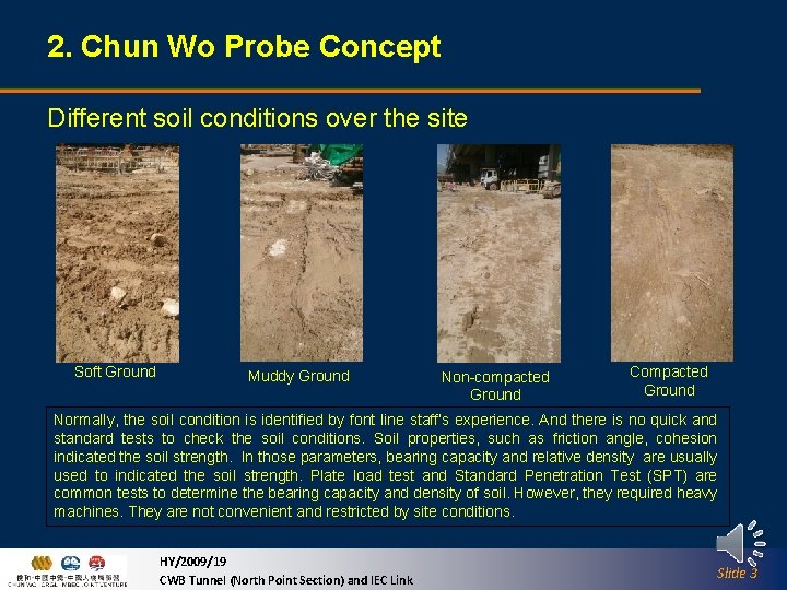 2. Chun Wo Probe Concept Different soil conditions over the site Soft Ground Muddy