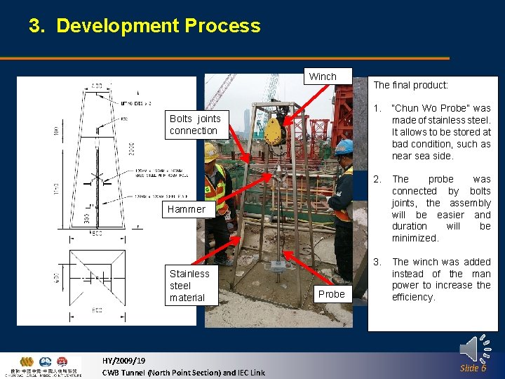 3. Development Process Winch Bolts joints connection The final product: 1. “Chun Wo Probe”