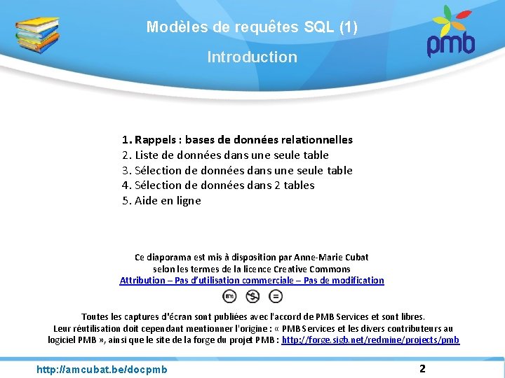 Modèles de requêtes SQL (1) Introduction 1. Rappels : bases de données relationnelles 2.