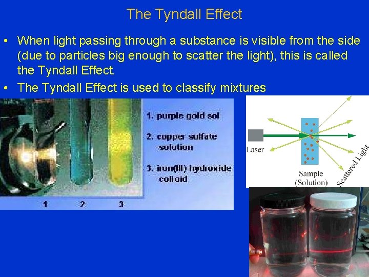 The Tyndall Effect • When light passing through a substance is visible from the