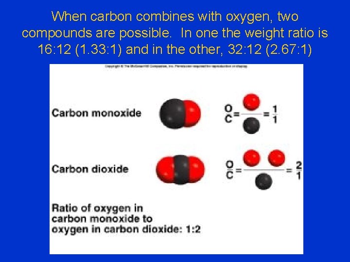 When carbon combines with oxygen, two compounds are possible. In one the weight ratio