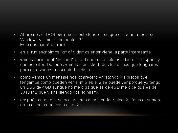  • Abriremos el DOS para hacer esto tendremos que cliquear la tecla de