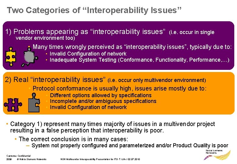 Two Categories of “Interoperability Issues” 1) Problems appearing as “interoperability issues” vendor environment too)