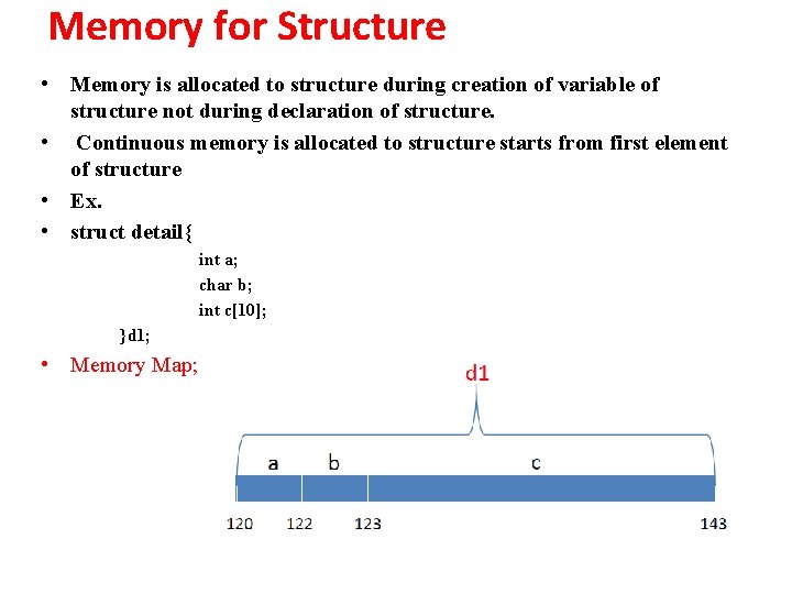 Memory for Structure • Memory is allocated to structure during creation of variable of Memory for Structure • Memory is allocated to structure during creation of variable of