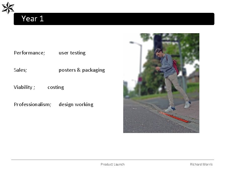 Year 1 Performance; user testing Sales; posters & packaging Viability ; costing Professionalism; design