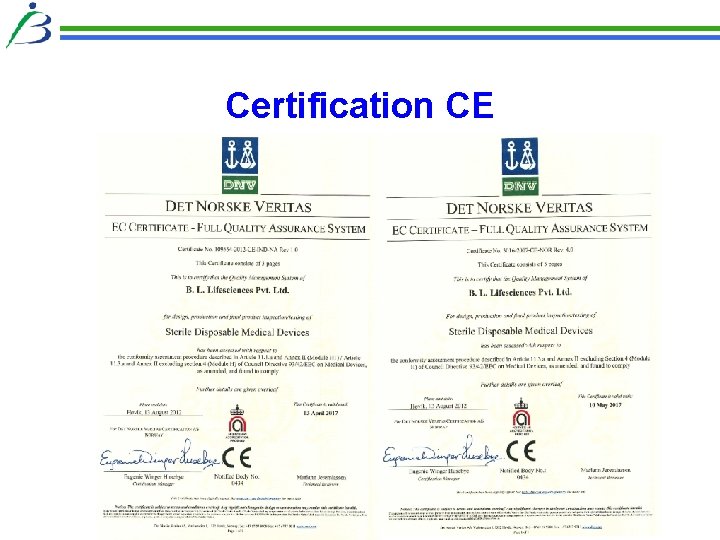 Certification CE Certification CE