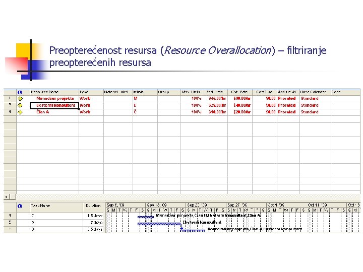 Preopterećenost resursa (Resource Overallocation) – filtriranje preopterećenih resursa 