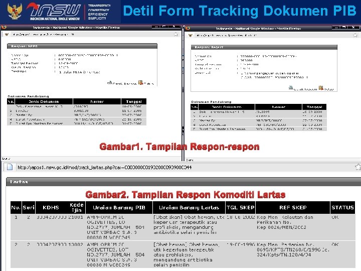 Detil Form Tracking Dokumen PIB Gambar 1. Tampilan Respon-respon Gambar 2. Tampilan Respon Komoditi