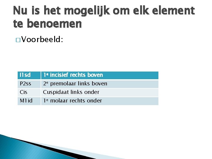 Nu is het mogelijk om elk element te benoemen � Voorbeeld: I 1 sd