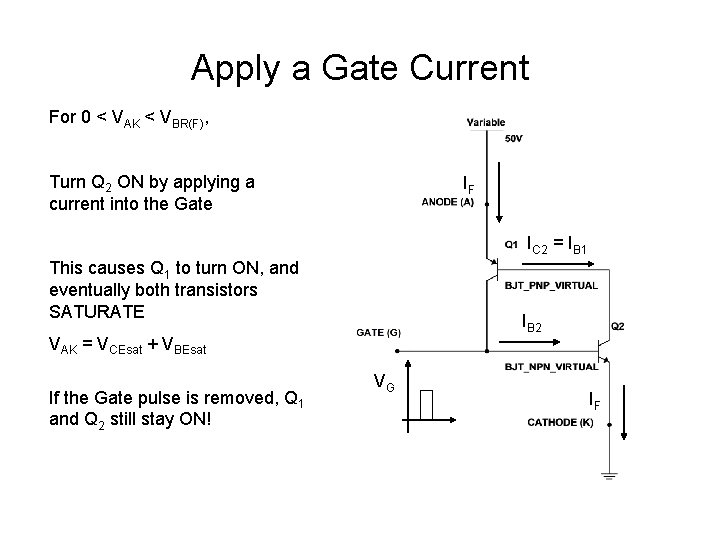 Apply a Gate Current For 0 < VAK < VBR(F), Turn Q 2 ON Apply a Gate Current For 0 < VAK < VBR(F), Turn Q 2 ON