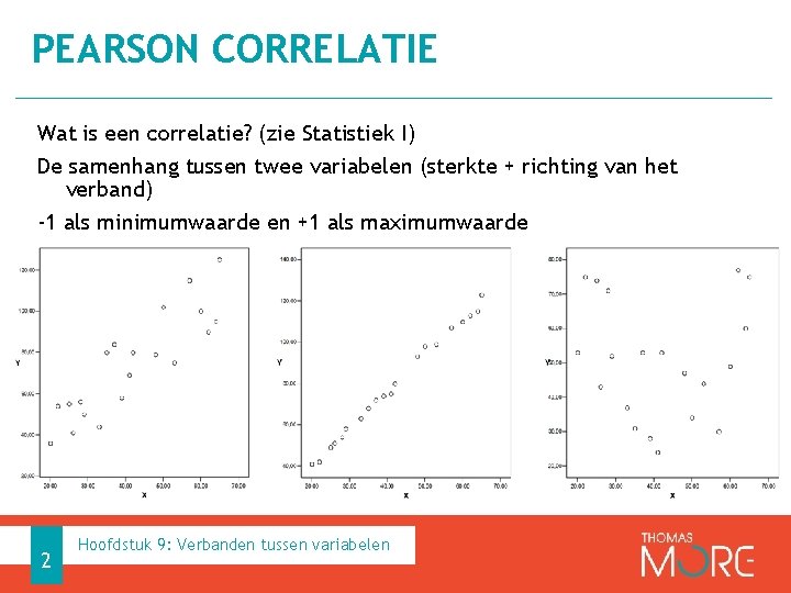 PEARSON CORRELATIE Wat is een correlatie? (zie Statistiek I) De samenhang tussen twee variabelen