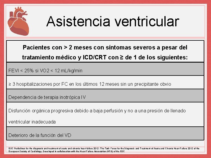 Asistencia ventricular Pacientes con > 2 meses con síntomas severos a pesar del tratamiento