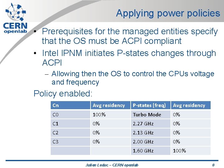 Applying power policies • Prerequisites for the managed entities specify that the OS must