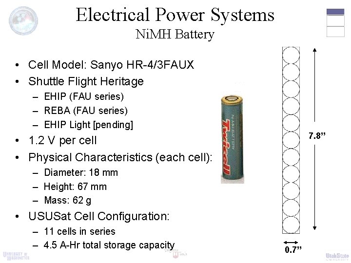 Electrical Power Systems Ni. MH Battery • Cell Model: Sanyo HR-4/3 FAUX • Shuttle