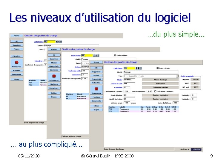 Les niveaux d’utilisation du logiciel …du plus simple. . . … au plus compliqué.