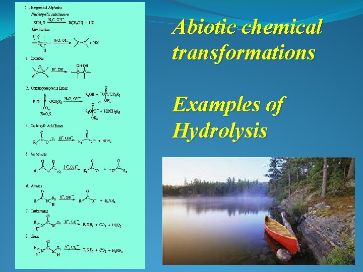 Abiotic chemical transformations Examples of Hydrolysis 