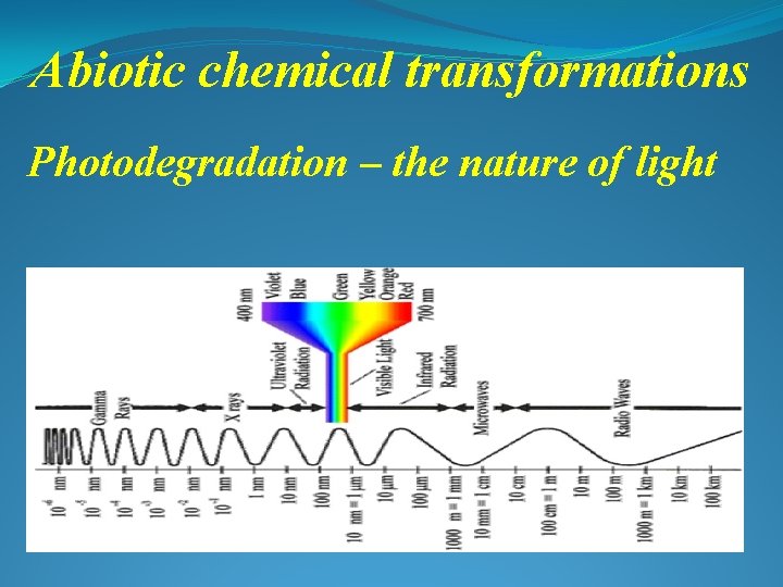 Abiotic chemical transformations Photodegradation – the nature of light 