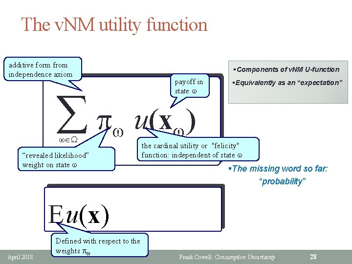 The v. NM utility function additive form from independence axiom §Components of v. NM