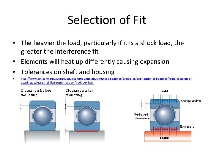 Selection of Fit • The heavier the load, particularly if it is a shock