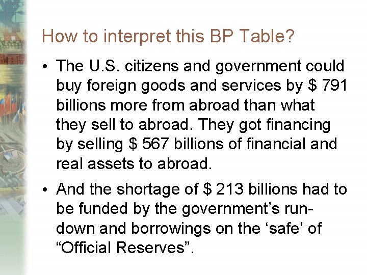 How to interpret this BP Table? • The U. S. citizens and government could