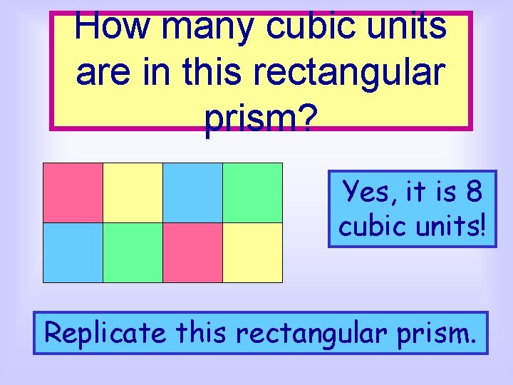 How many cubic units are in this rectangular prism? Yes, it is 8 cubic