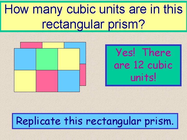 How many cubic units are in this rectangular prism? Yes! There are 12 cubic