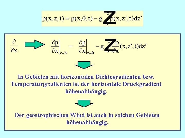 In Gebieten mit horizontalen Dichtegradienten bzw. Temperaturgradienten ist der horizontale Druckgradient höhenabhängig. Der geostrophischen