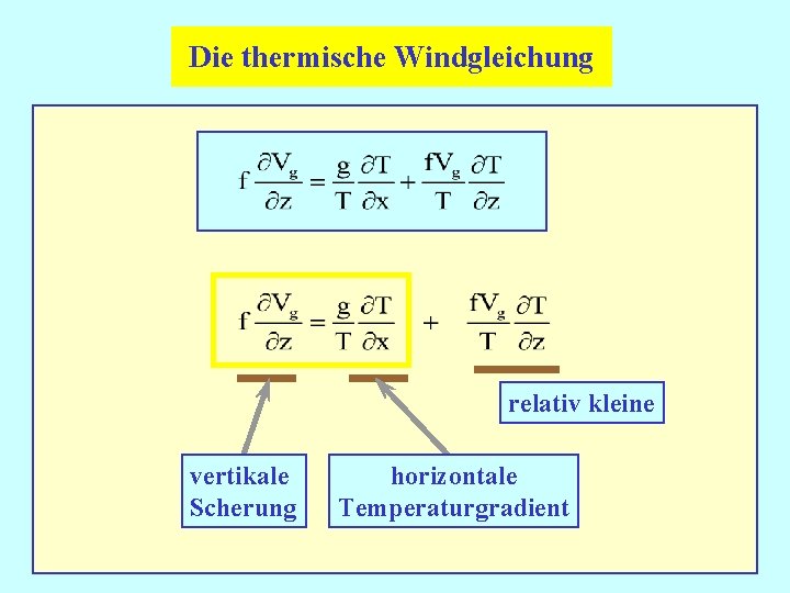 Die thermische Windgleichung relativ kleine vertikale Scherung horizontale Temperaturgradient 