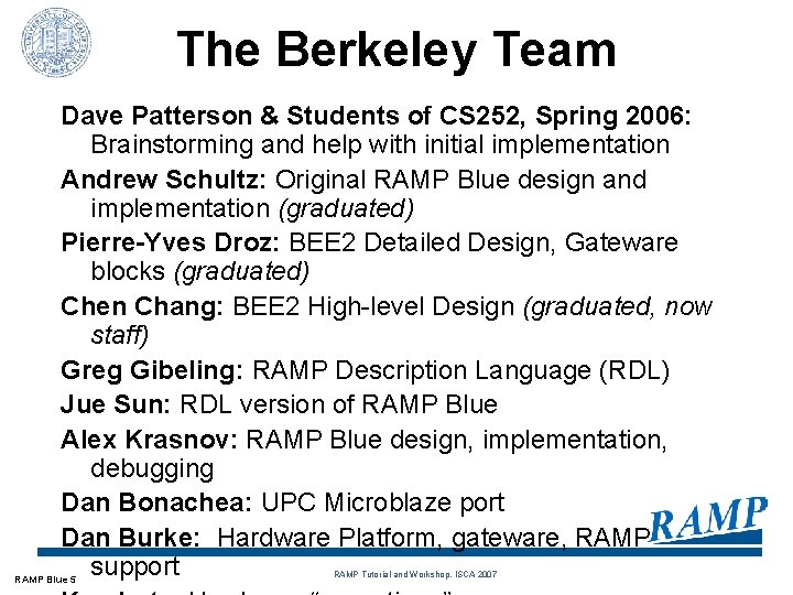 The Berkeley Team Dave Patterson & Students of CS 252, Spring 2006: Brainstorming and