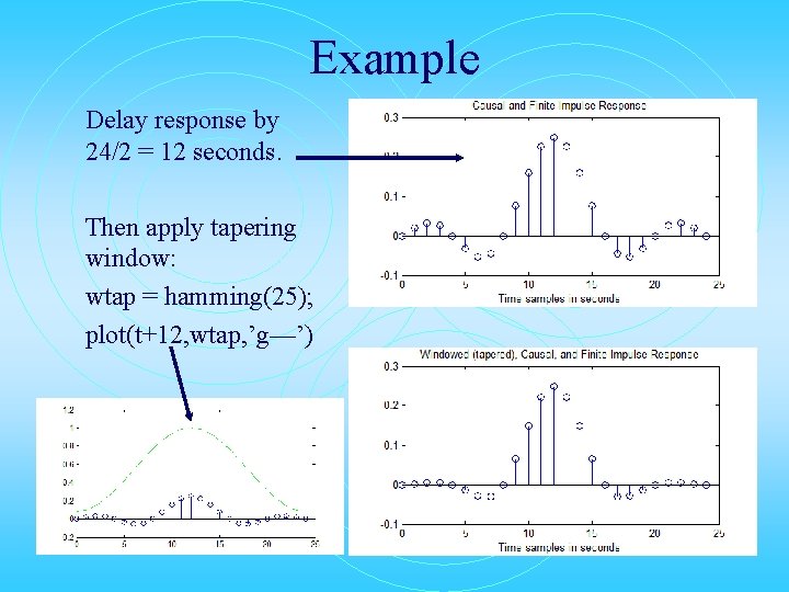 Example Delay response by 24/2 = 12 seconds. Then apply tapering window: wtap =