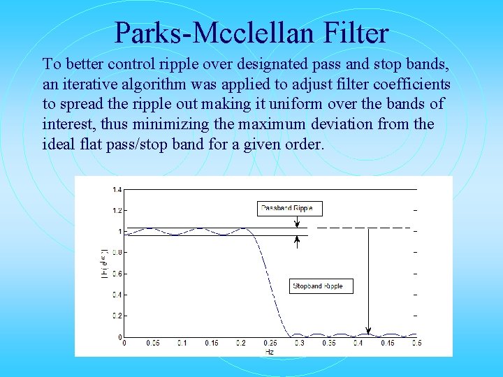 Parks-Mcclellan Filter To better control ripple over designated pass and stop bands, an iterative