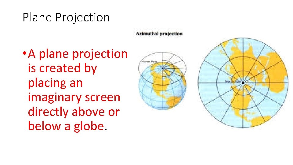 Plane Projection • A plane projection is created by placing an imaginary screen directly