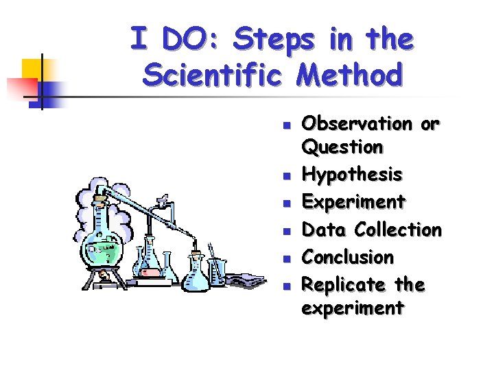 I DO: Steps in the Scientific Method n n n Observation or Question Hypothesis