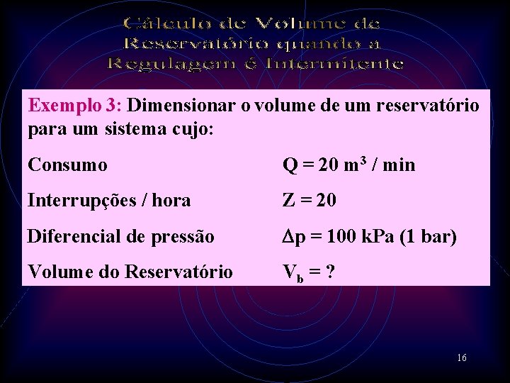 Exemplo 3: Dimensionar o volume de um reservatório para um sistema cujo: Consumo Q