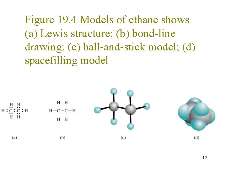 Figure 19. 4 Models of ethane shows (a) Lewis structure; (b) bond-line drawing; (c) Figure 19. 4 Models of ethane shows (a) Lewis structure; (b) bond-line drawing; (c)