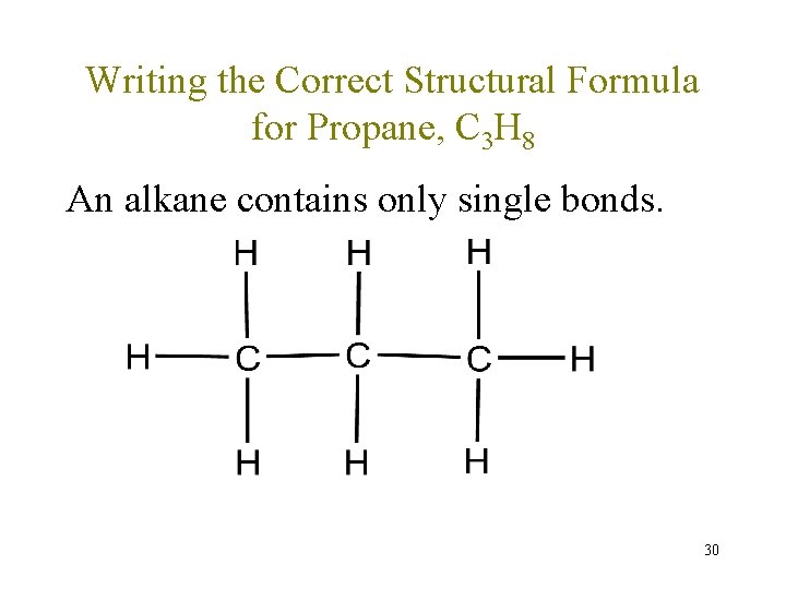 Writing the Correct Structural Formula for Propane, C 3 H 8 An alkane contains Writing the Correct Structural Formula for Propane, C 3 H 8 An alkane contains