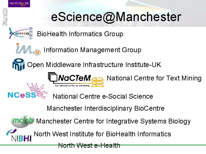 e. Science@Manchester Bio. Health Informatics Group Information Management Group Open Middleware Infrastructure Institute-UK National