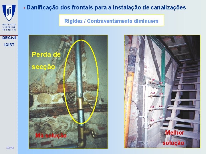  • Danificação dos frontais para a instalação de canalizações Rigidez / Contraventamento diminuem