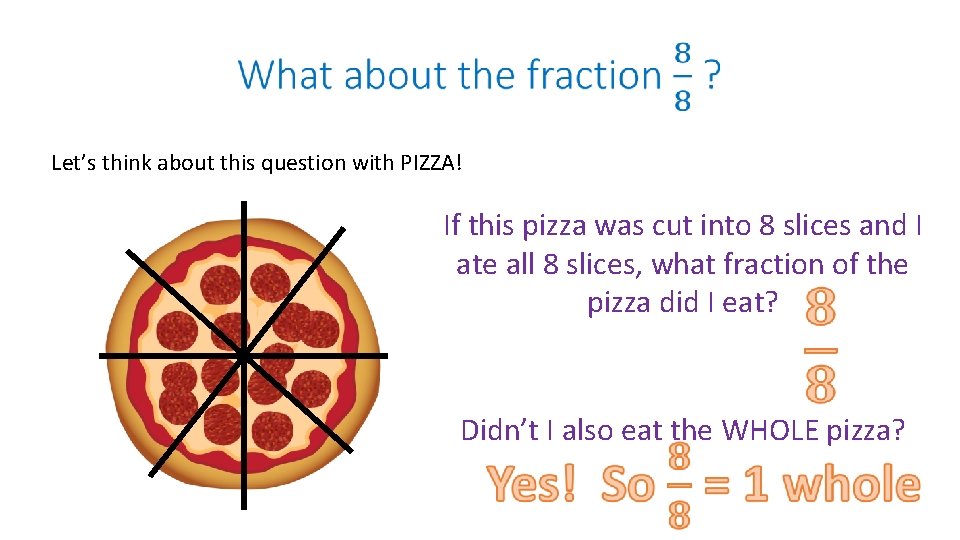  Let’s think about this question with PIZZA! If this pizza was cut into