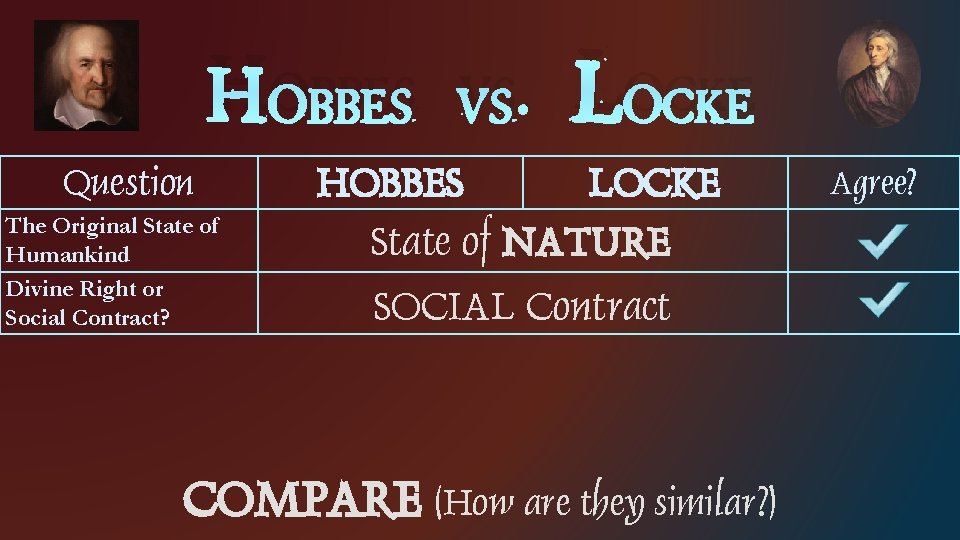 Hobbes vs. Locke Question The Original State of Humankind Divine Right or Social Contract?