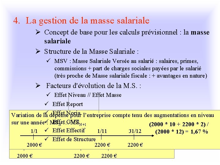 4. La gestion de la masse salariale Ø Concept de base pour les calculs
