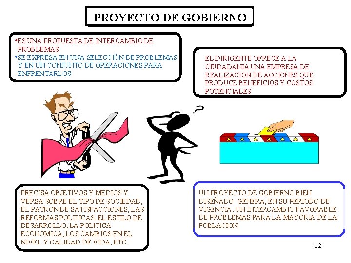 PROYECTO DE GOBIERNO • ES UNA PROPUESTA DE INTERCAMBIO DE PROBLEMAS • SE EXPRESA