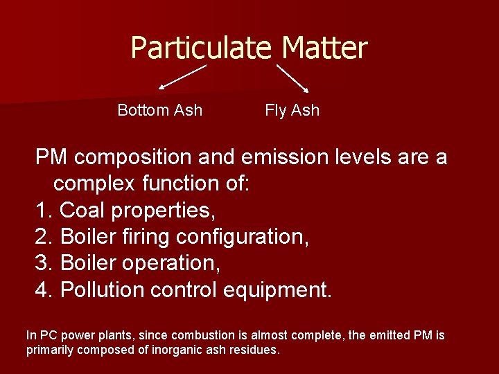 Particulate Matter Bottom Ash Fly Ash PM composition and emission levels are a complex