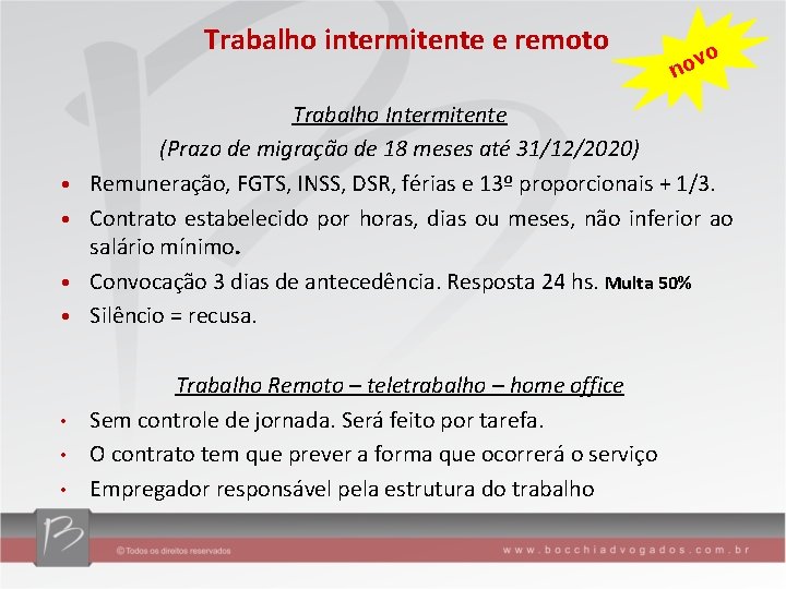 Trabalho intermitente e remoto • • vo no Trabalho Intermitente (Prazo de migração de
