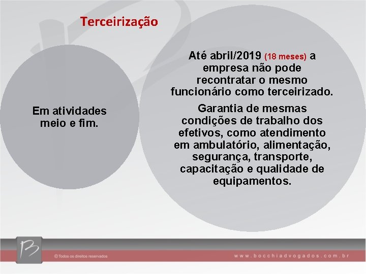 Terceirização Até abril/2019 (18 meses) a empresa não pode recontratar o mesmo funcionário como