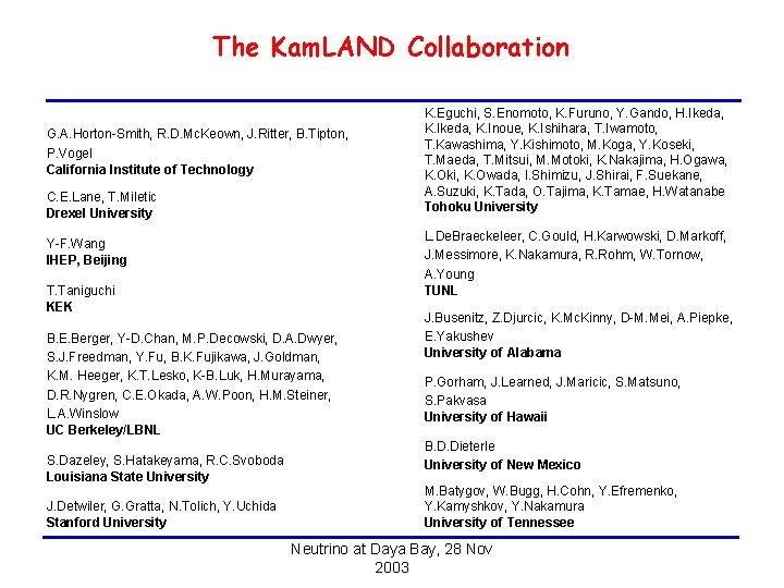 The Kam. LAND Collaboration G. A. Horton-Smith, R. D. Mc. Keown, J. Ritter, B.