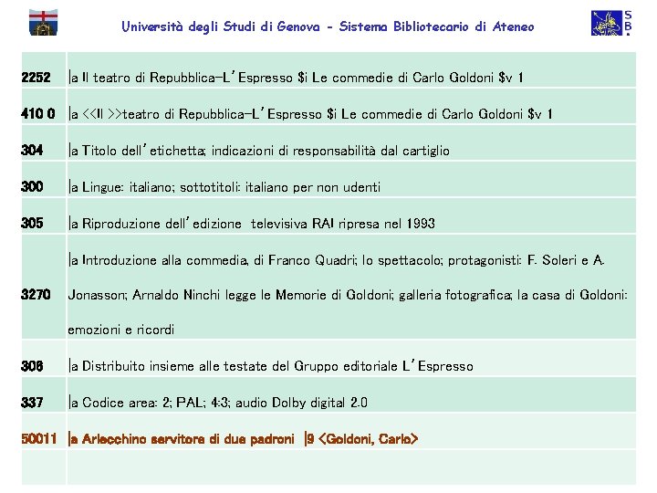 Università degli Studi di Genova - Sistema Bibliotecario di Ateneo 2252 |a Il teatro