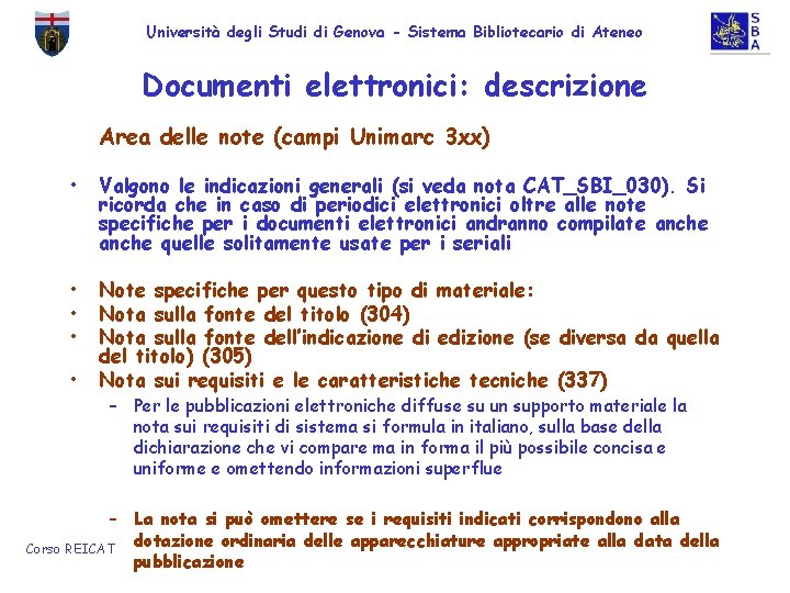 Università degli Studi di Genova - Sistema Bibliotecario di Ateneo Documenti elettronici: descrizione Area